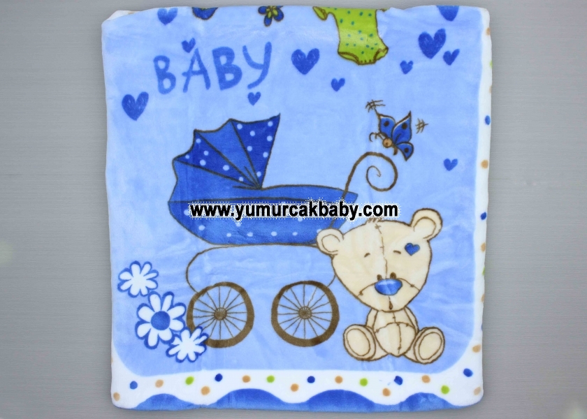Poşetli kabartmalı bebek araba ayıcık desenli battaniye 05